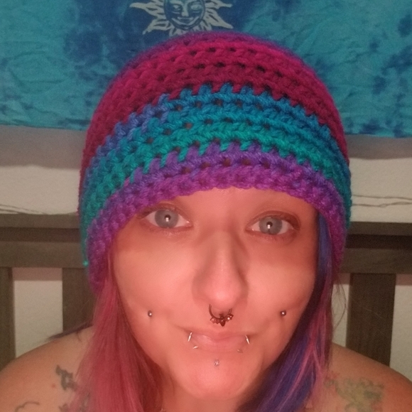 Handmade Dark Rainbow Crochet Beanie - Picture 4 of 5